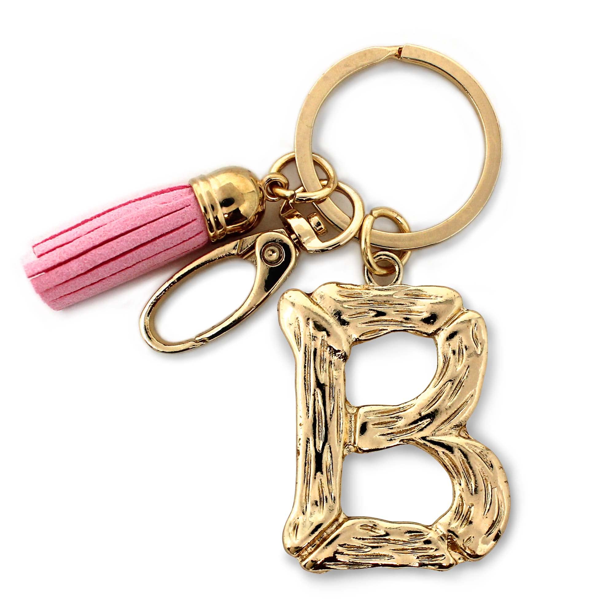 Sometheme Special Bamboo Style Alphabet Letter Initial Key Chain Key Ring Bag Charm w. Removable Pink Tassel