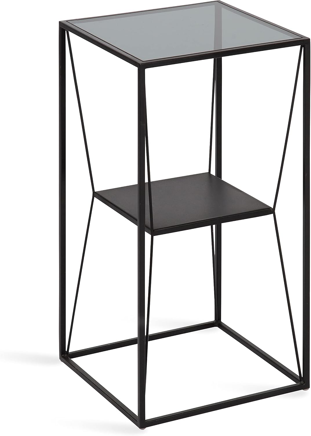 Kate and Laurel Knight Modern Square Glass Side Table, 12 x 12 x 24, Black, Decorative Two-Tier Bedroom Nightstand Table for Storage and Display
