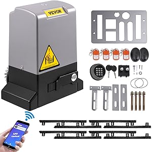 VEVOR Abridor de Puerta Corredera 1800 kg Automático 4 m con 4 Controles Remotos y Control de APP Operador de Portón Eléctrico para Pasillo Enrollable Sistema de Seguridad para Operador de Portón