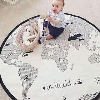 ABREEZE Adventure World Map Pattern Baby Play Mat,Crawling Mats Floor Playmat Activity Round Rug for Infant Child Kids 53 Inches