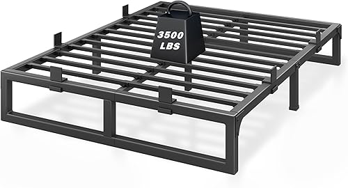 Vista 14 de Marco de cama tamaño King, plataforma de metal de 18 pulgadas con diseño de ranura en U sin chirridos, 6 protectores antideslizantes, soporte
