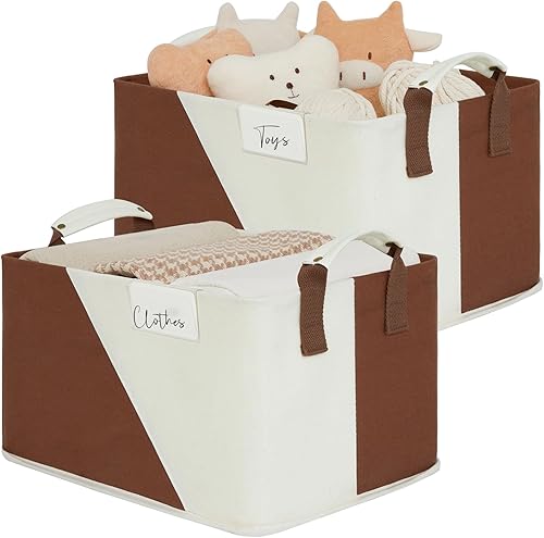 LoforHoney Home Contenedores de almacenamiento plegables con marcos de metal, cestas de almacenamiento de tela para ropa, cestas de estante para