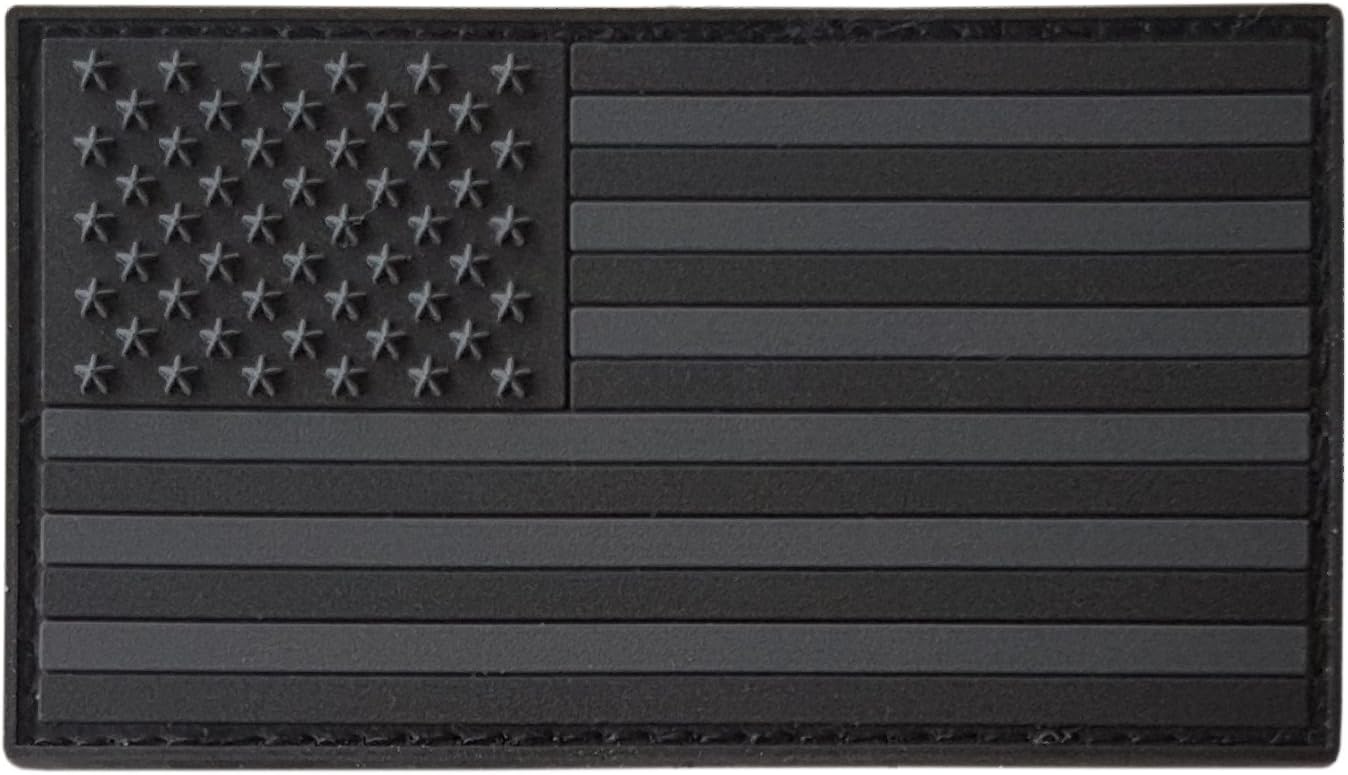 All Black ACU Dark Subdued USA American Flag Morale PVC Rubber Fastener Patch