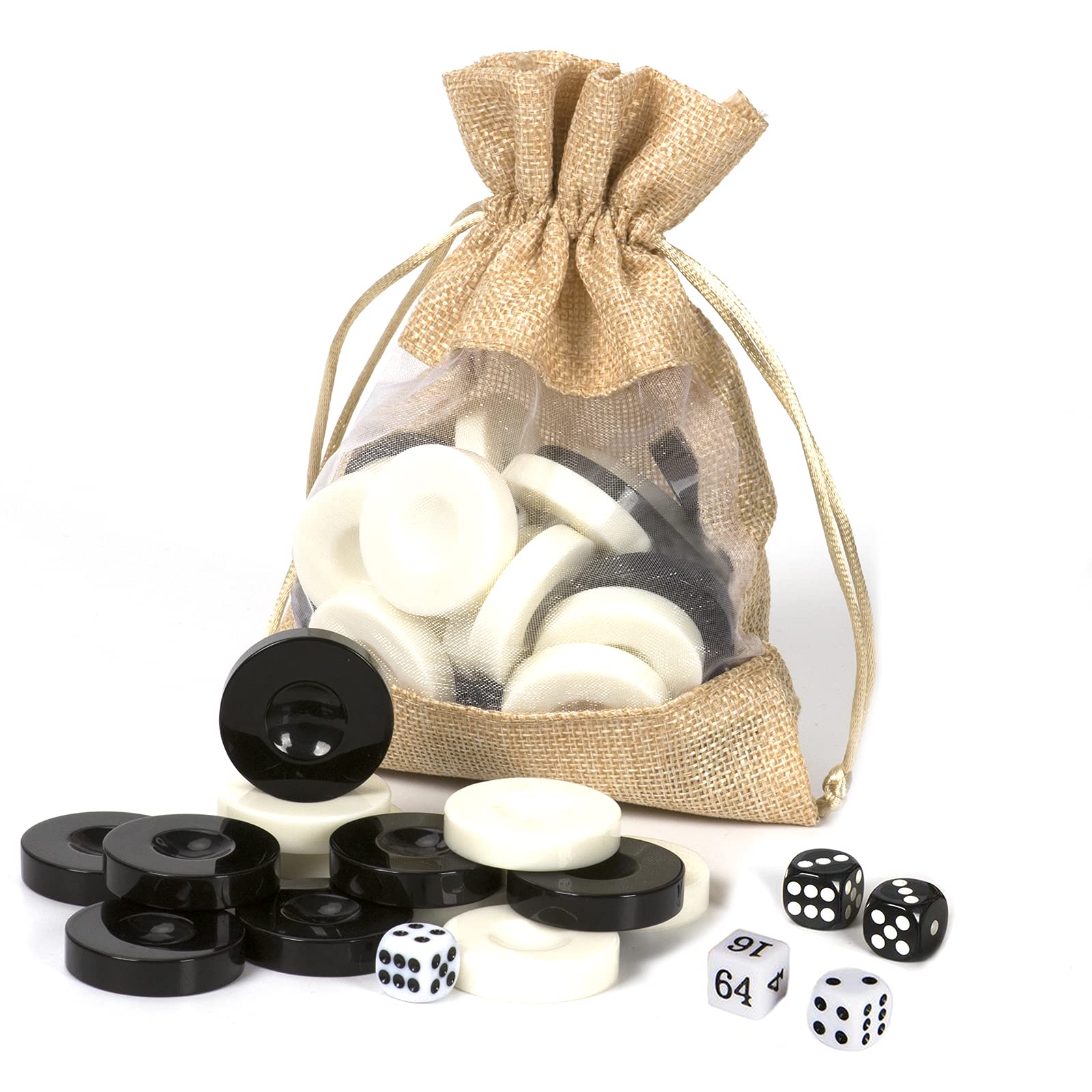Classic Checkers Game Set with Drawstring Cloth Storage Bag (30pcs Black&White)