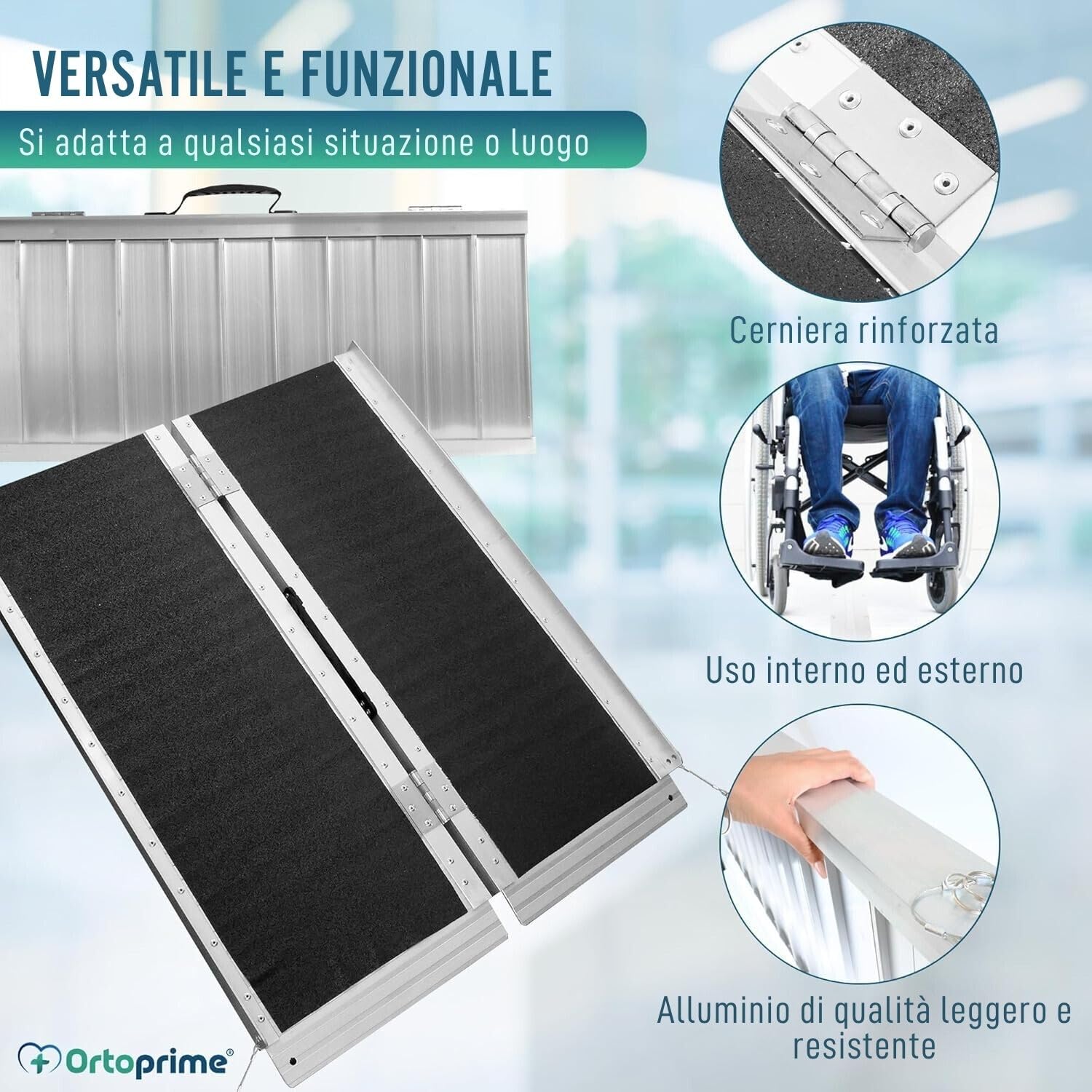 OrtoPrime Rampa Alluminio Pieghevole per Sedia a Rotelle – Rampa per Disabili Scalino – Pedana Disabili Portatile – Rampe per Accesso Disabili – 270 kg Capacità