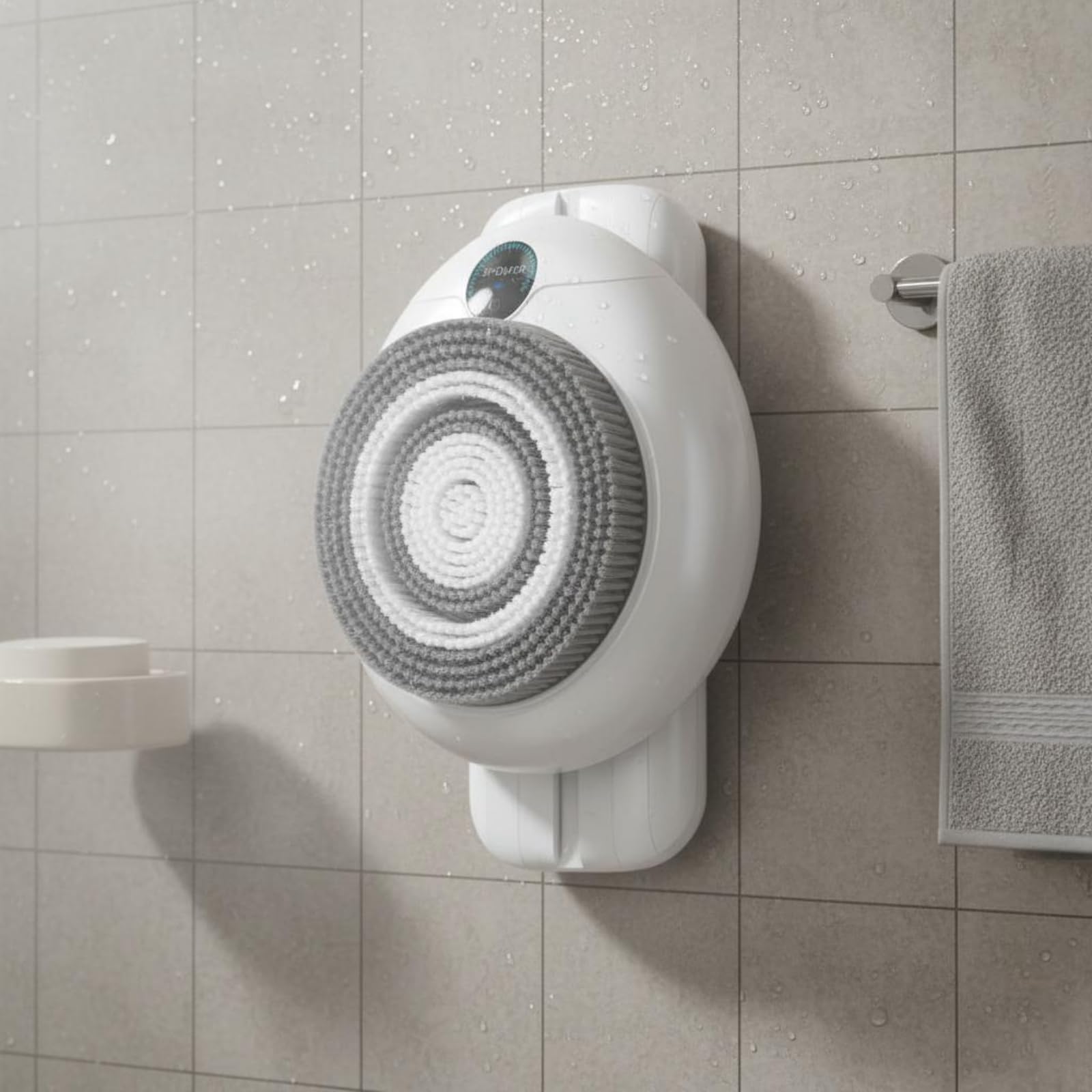 Automatische Duschmaschine Elektrischer Duschreiniger Körperbürste Rückenbürste Wandbefestigung mit Einstellbarer Höhe Und Drei Intensitäten aus PBT Nylon für Dusche Zuhause Pflege