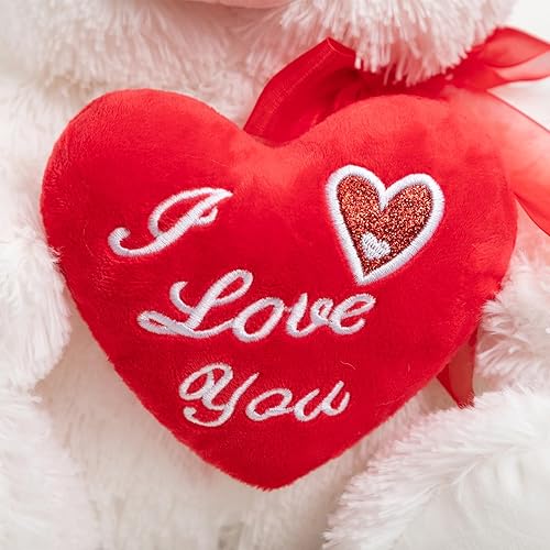 Miniatura 8 de HollyHOME Oso de peluche con texto en inglés "I Love You" con corazón de peluche suave, regalo para el día de San Valentín, 12 pulgadas, color blanco
