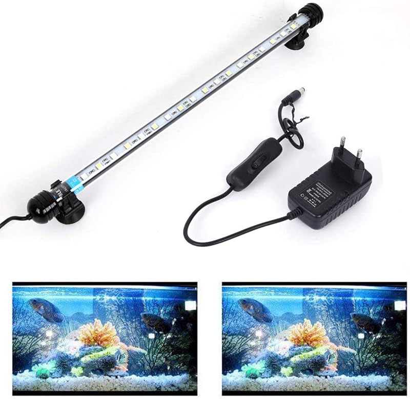 SolarNovo LED Éclairage Aquarium Lampe Tube Étanche Lighting Plongée A Economie D'energie Fish Tank Décoration RGB Couleur avec Télécommande (1.8 * 37cm, Bleu & Blanc)