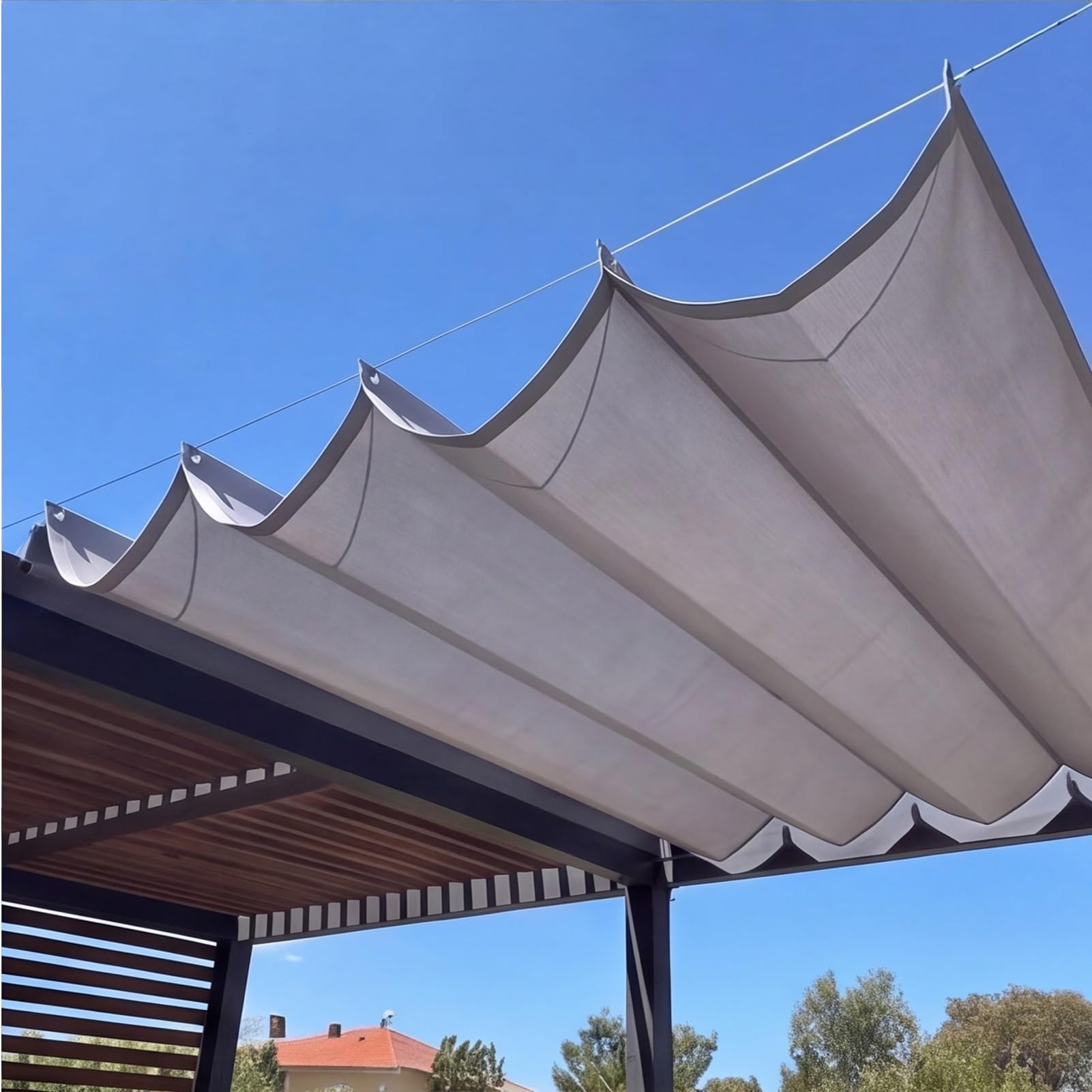 Żagiel chowany 250 x 270 cm odporny na rozdarcia warunki atmosferyczne dekoracja chowany pokrowiec na fale ochrona przed promieniowaniem UV na dach tarasowy, do ogrodu, ogrodu, na dach, jasnoszary