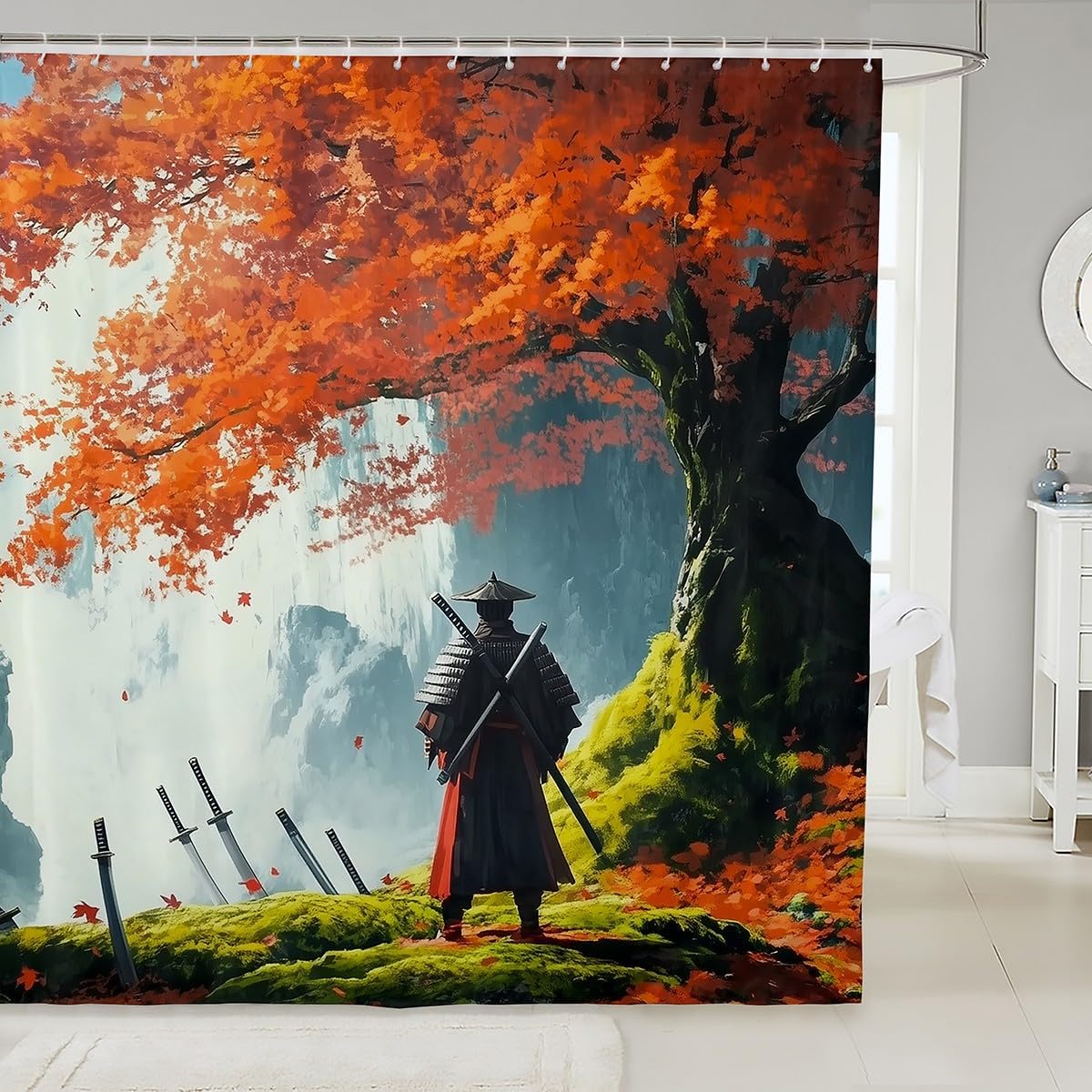 jejeloiu Japanese Girls Geisha Shower Curtain 72"x78" Pink Cherry Blossoms Bath Curtain for Boys Teens Japanese Ukiyoe Bathroom Shower Curtain Set Waterproof Mount Fuji Kids Bathroom Accessories
