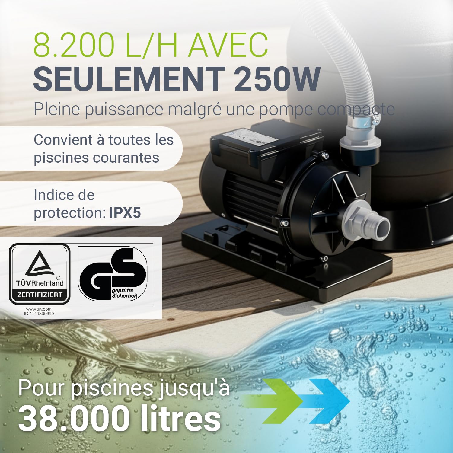 Juskys® Filtre à Sable 250 W - équipement Piscine Puissant pour Volume 38.0000 litres, système 7 Positions, Construction Durable
