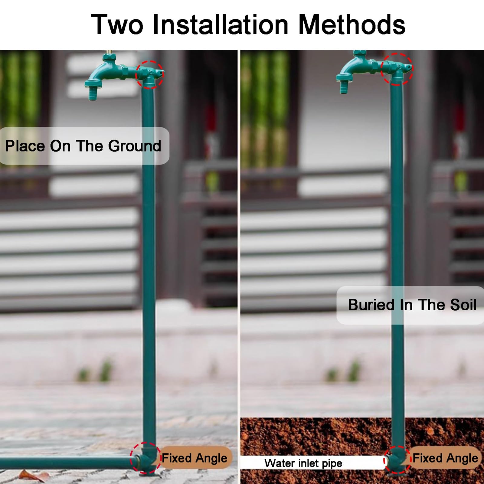 Columna de Agua para Jardín Vertical, Columna de Agua para Jardín de Cobre con Grifo de Doble Salida y Algodón Anticongelante(Black,40cm/16in)
