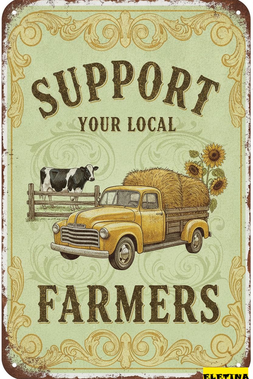 Personalized Sign for Man Cave Support Your Local Farmers Funny Vintage Bar Poster Metal Tin Pub Decor Home Pub Farm Stand Indoor Outdoor Patio Garden 8x12in Private Property Decorative