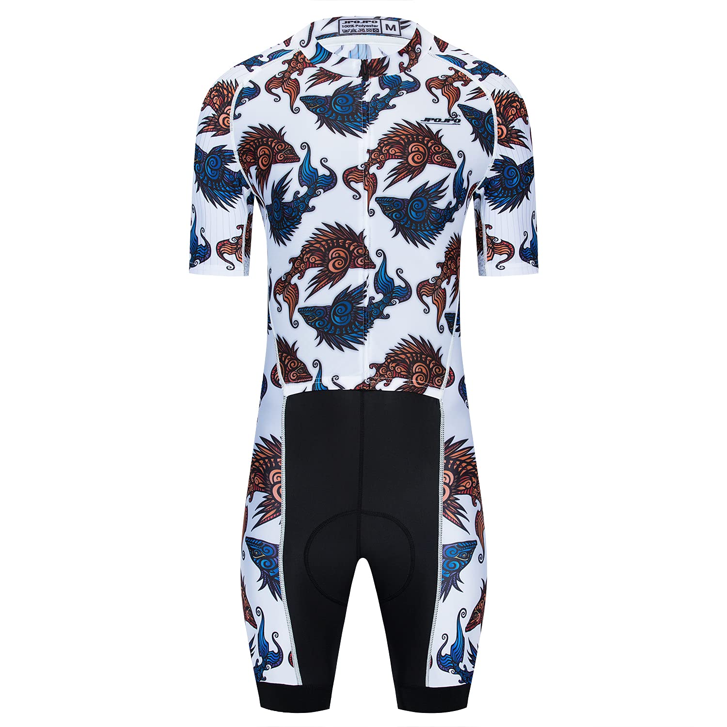 JPOJPO Men's Cycling Jersey Short Sleeve Set Bodysuit One-Piece 5D Padded Bicycle Shorts Quick-Dry 3-Pockets S-3XL