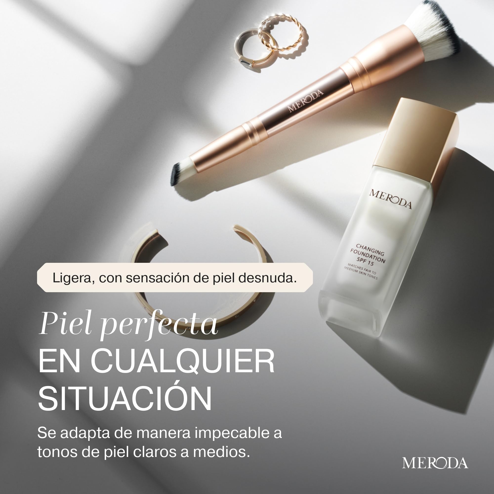 MERODA® Brocha de Maquillaje para Base & Corrector [2-EN-1] - Brocha Doble Punta - Multifuncional - Difuminadora Facial - para Base de Maquillaje Líquida - Corrector de Ojeras