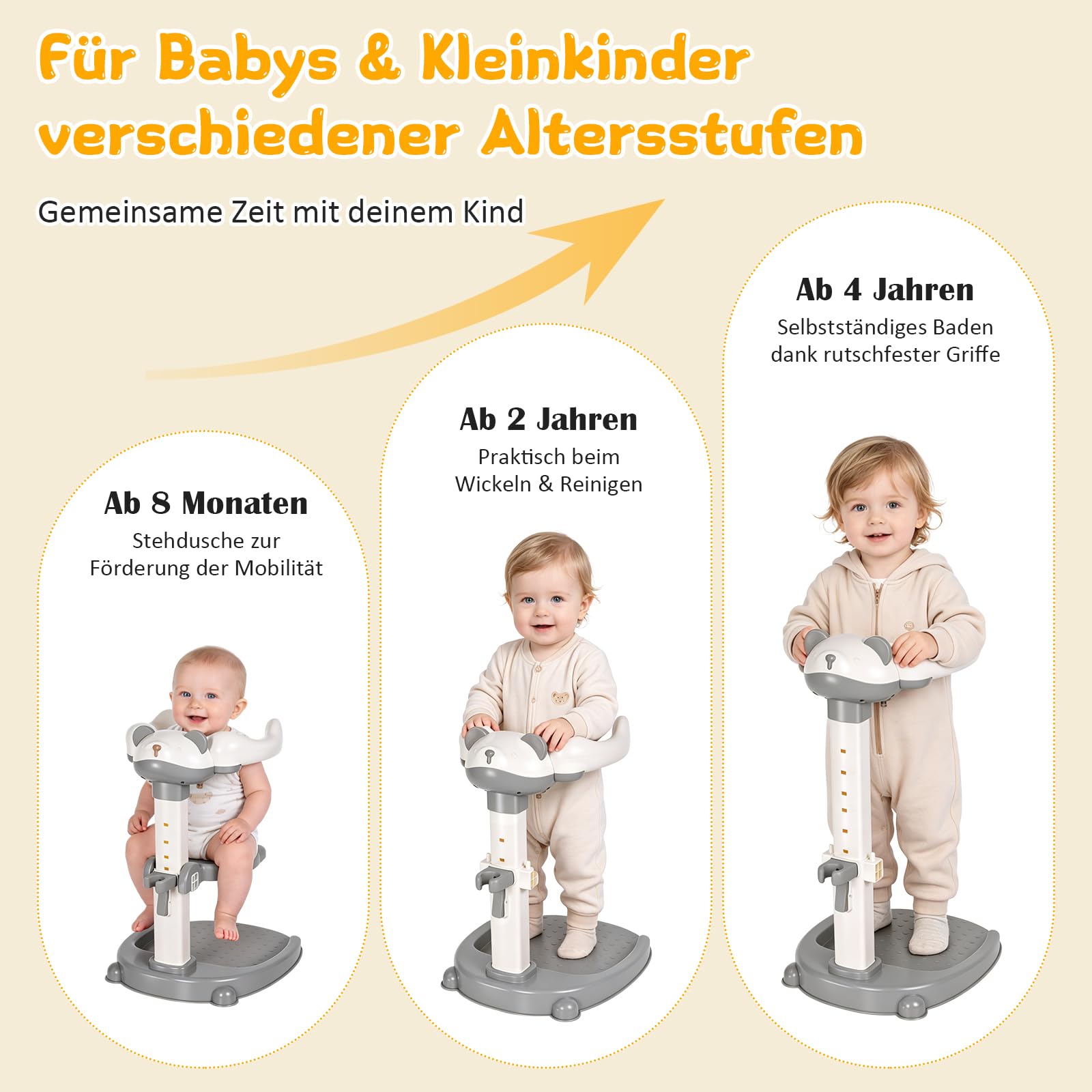 Soporte de ducha para bebé, Soporte de Bañera para Bebé con base antideslizante,Soporte de ducha para niños de 6 a 36 meses para bañarse