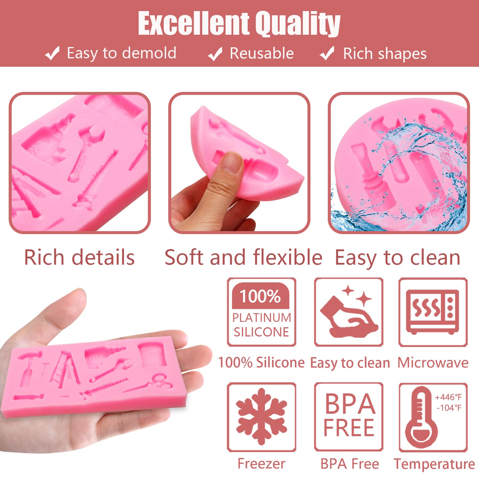 Herramientas de mano moldes para fondant, 4 piezas, mini herramienta de construcción, moldes de silicona para decoración de pasteles, caramelos, azúcar, cupcakes, decoración de pasteles, paletas