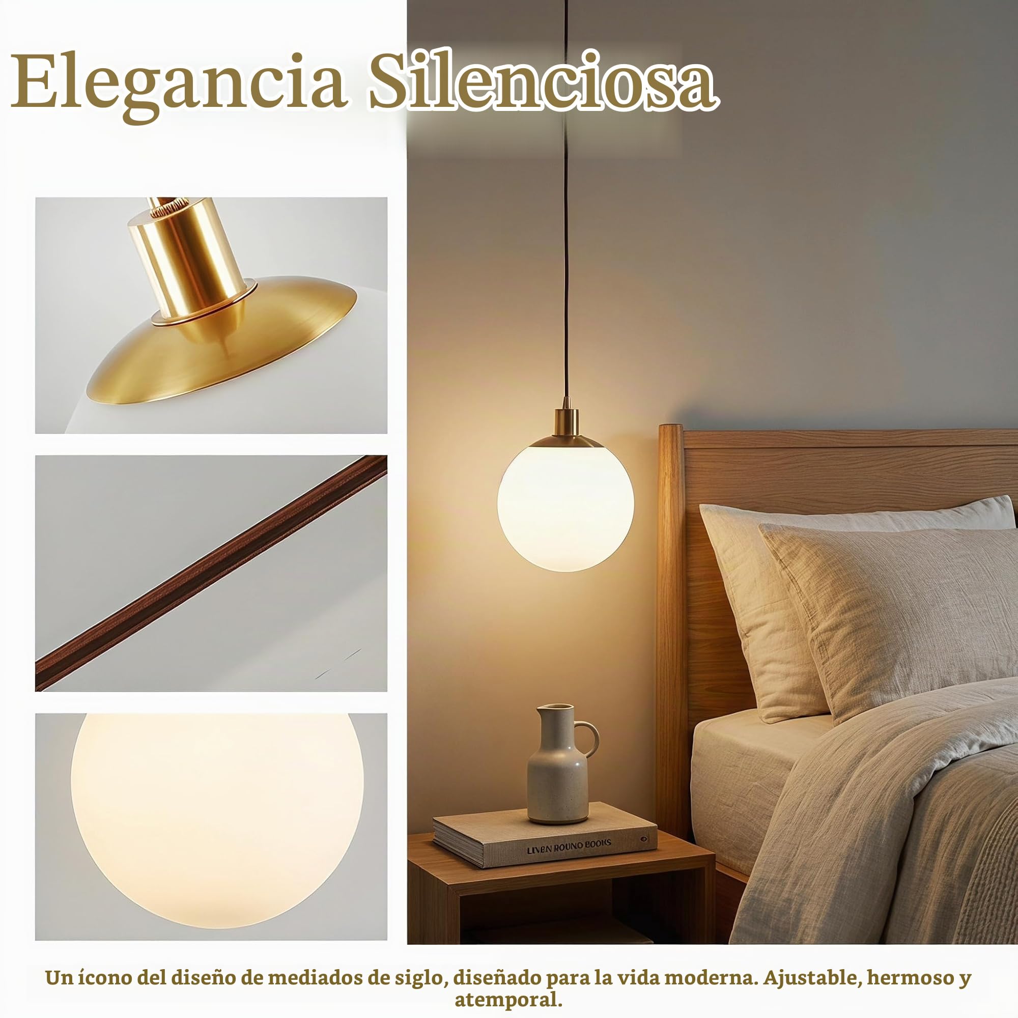 Luz de Suspensión de Bola de Cristal Blanca Moderna, Iluminación de Lámpara de Colgante con Montajes de Latón, Luz Colgante de Techo Para Cocina de Salón Dormitorio (20CM)