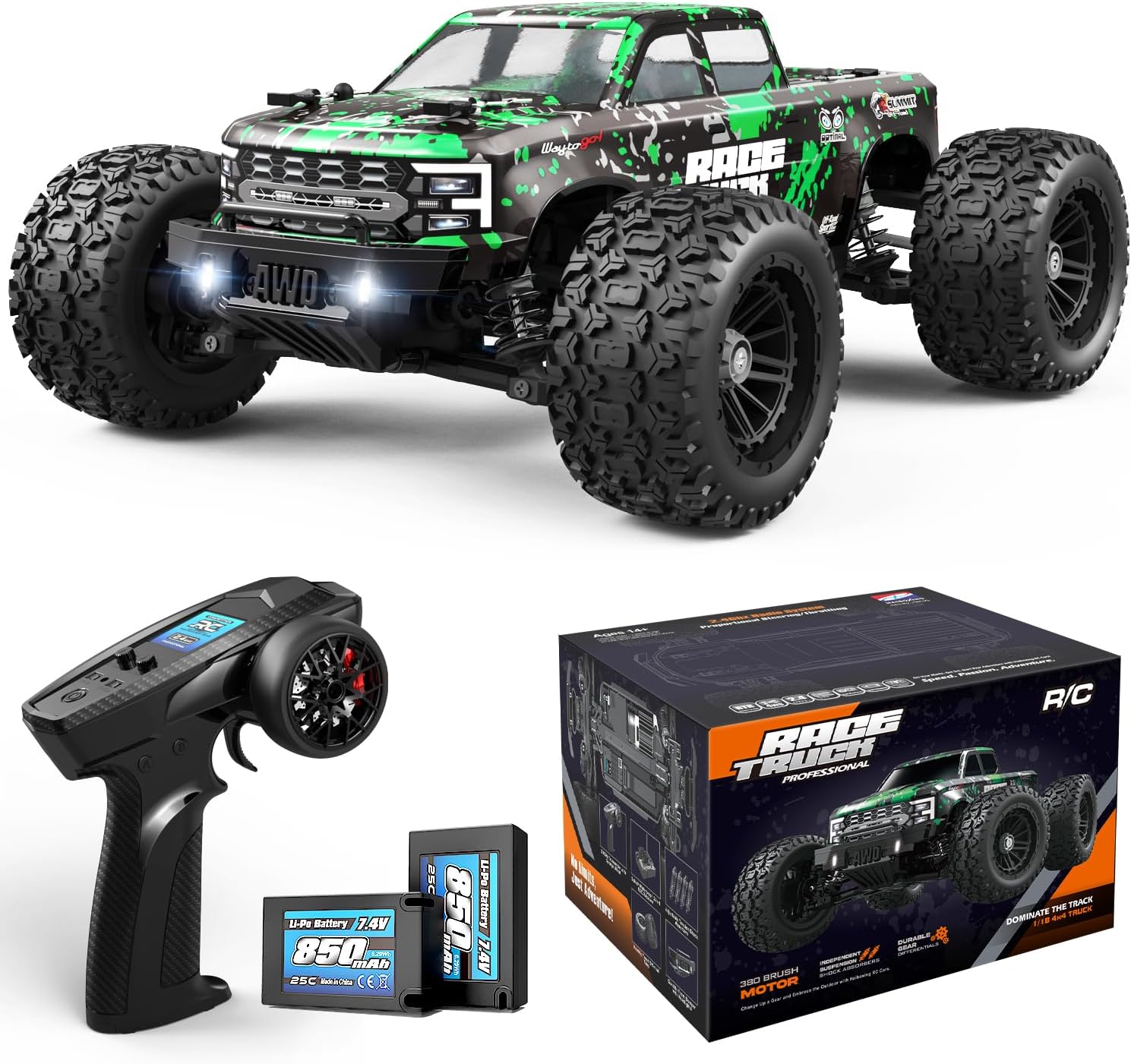HAIBOXING 1:18 Scale RC Truck 18859E, 4X4 Off-Road Vehicle with Speeds up to 36km/h, Hobby Grade 2.4GHz Remote Control, Water-Resistant Electronics, Two 7.4V Li-Po Batteries for Extended Playtime