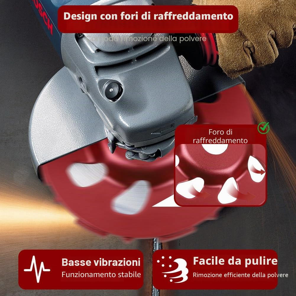 Mola a Tazza Diamantata Disco Diamantato 125 x 22,23 mm, Disco Abrasivo Diamantato per levigare Cemento Mattoni Muratura Granito Pietra Intonaco Gesso Qualità Industriale (Rosso)