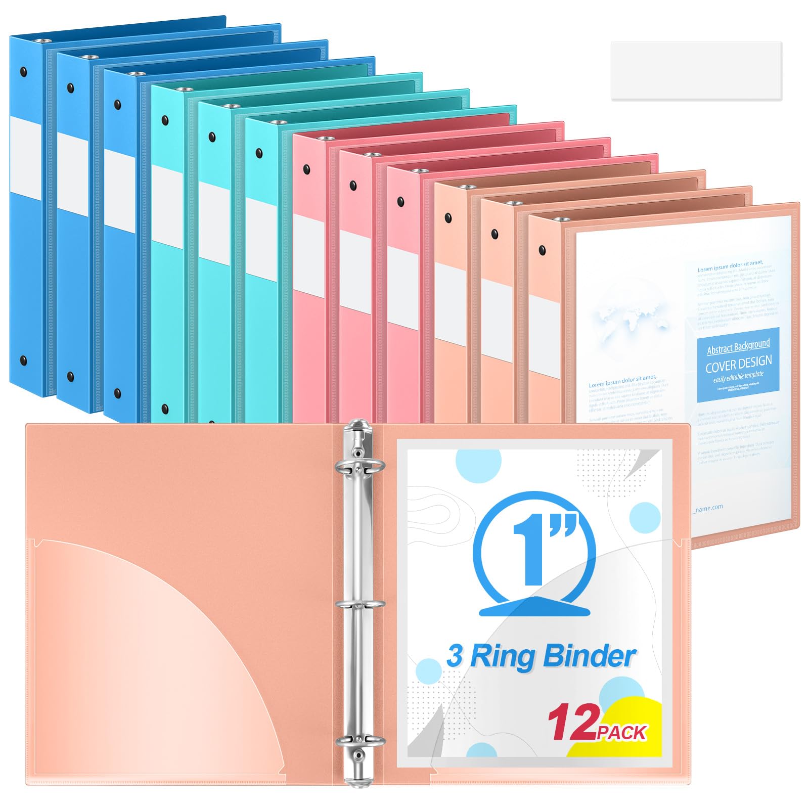 Henoyso Lot de 12 classeurs à 3 anneaux de 2,5 cm avec vue transparente pouvant contenir 225 feuilles de papier de format lettre de 21,6 x 27,9 cm, pour l'école, le bureau, la maison, 4 couleurs vives
