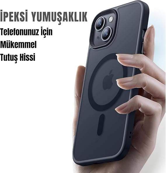 MADNOVA iPhone 13/14 İçin Telefon Kılıfı Magsafe ile Uyumlu Kamera Korumalı Mat Şeffaf Görünümlü Telefon Kılıfı (Siyah)