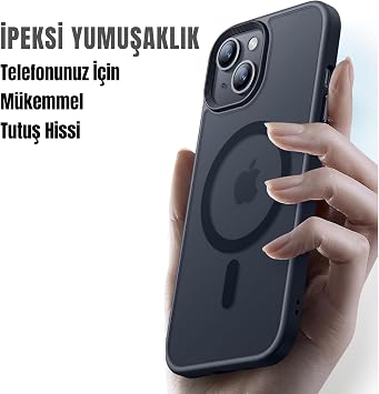 MADNOVA iPhone 13/14 İçin Telefon Kılıfı Magsafe ile Uyumlu Kamera Korumalı Mat Şeffaf Görünümlü Telefon Kılıfı (Siyah)