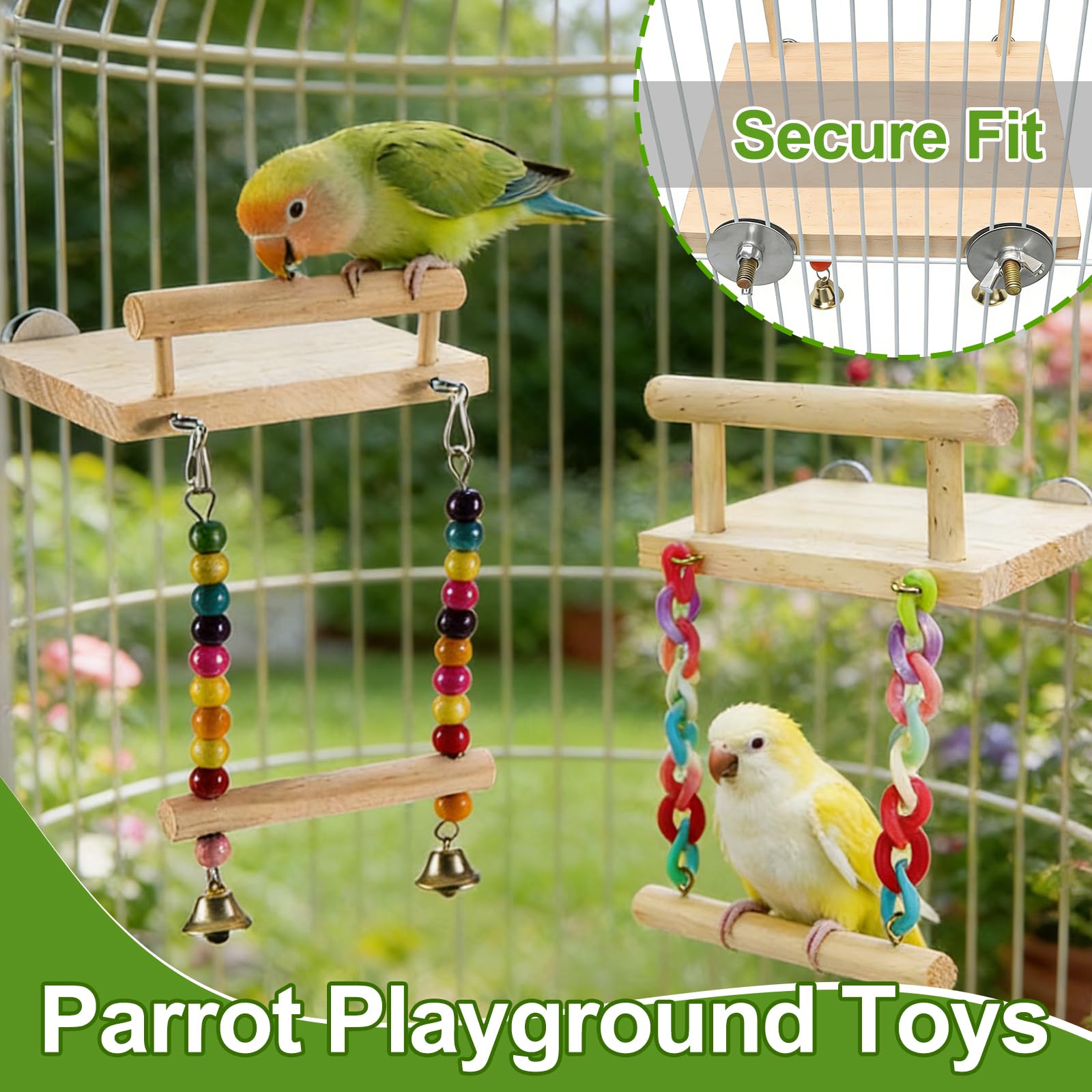 2 Pezzi Posatoio Per Pappagalli,Posatoi Uccelli,Accessori Pappagalli, Altalene In Legno, Fringuelli, Posatoi Parrocchetti (Con Campanelli)