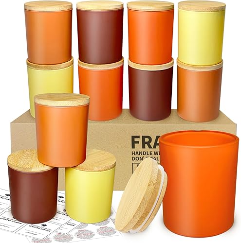 Miniatura 1 de SUPMIND Paquete de 12 tarros de vela de cristal, tarros de vela vacíos de otoño de 10 onzas con tapas de bambú y etiquetas adhesivas, tarros de