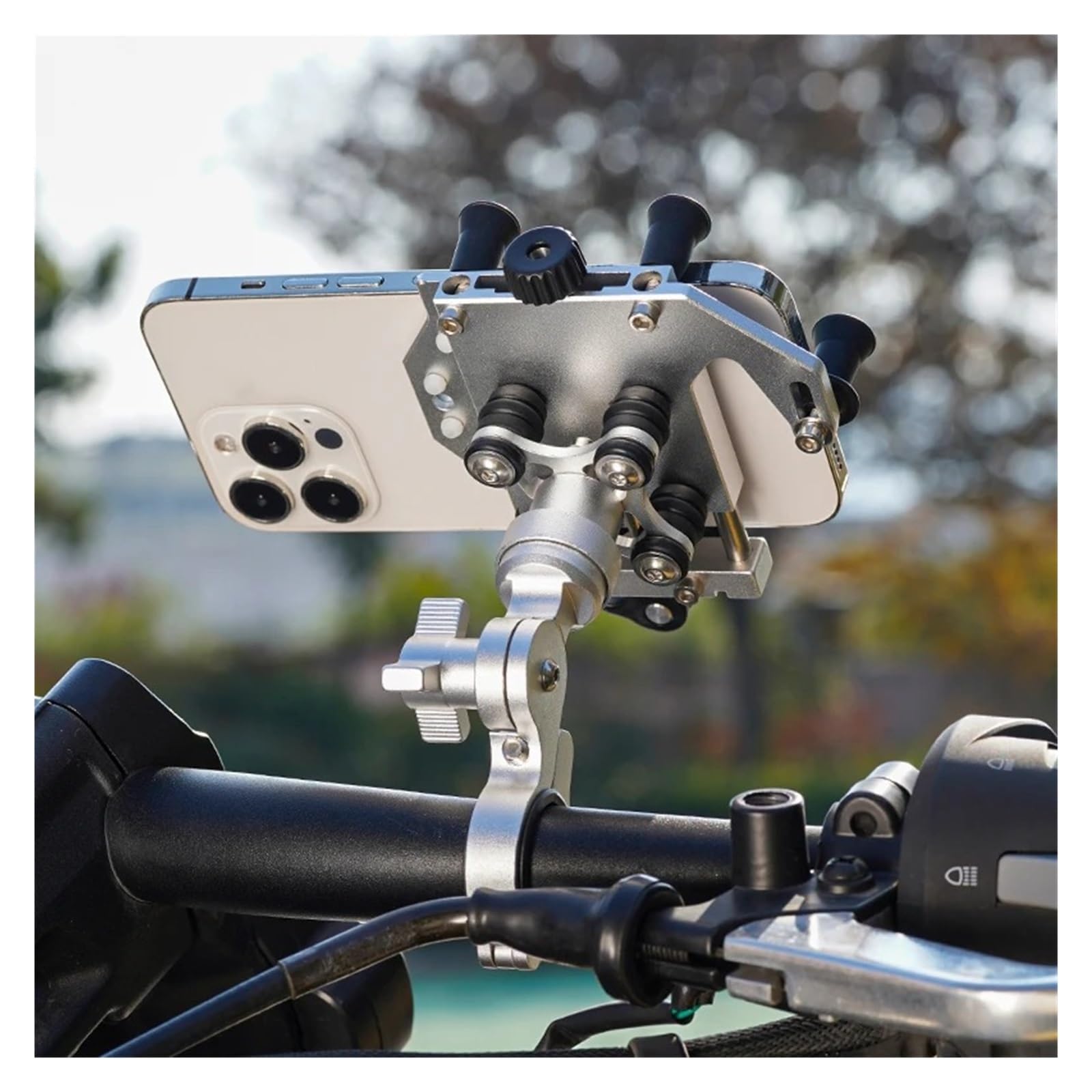 Supporto Per Telefono Moto Porta Cellulare Moto Staffa GPS per moto | Nuovo Supporto Mobile Universale Ammortizzante Staffa Di Navigazione Per Bici Lega Rotante A 360°(D Black)