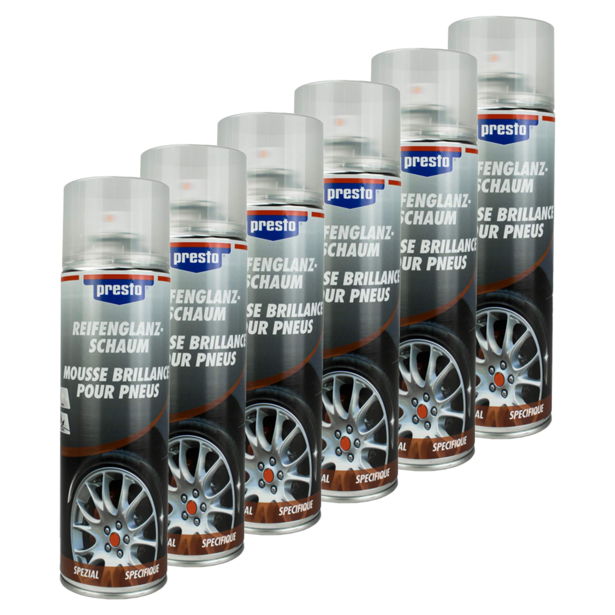 Presto Lot de 6 mousses brillantes pour pneus - 500 ml - 157189