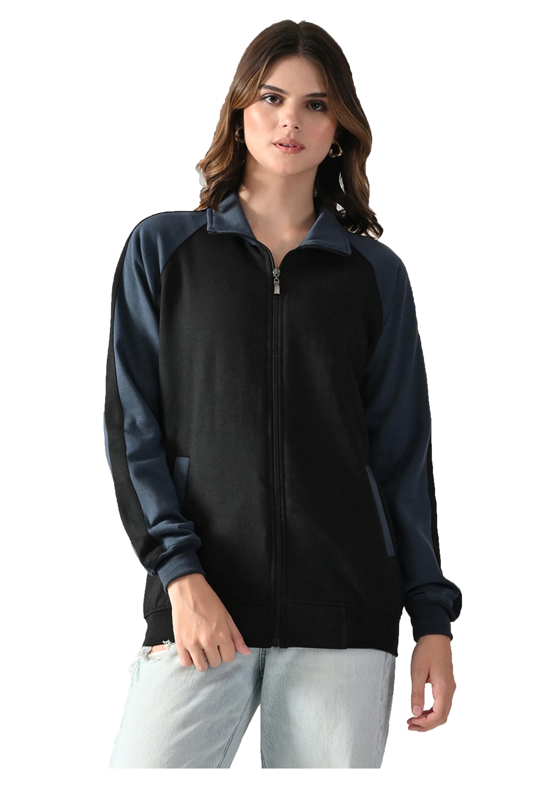 kayu Women Winter Fleece Jacket | Full Zip High Neck | Dual-Tone Design | Soft Warm Fleece | Both Side Pockets | Regular Fit Casual Winter Wear Black-picture-35