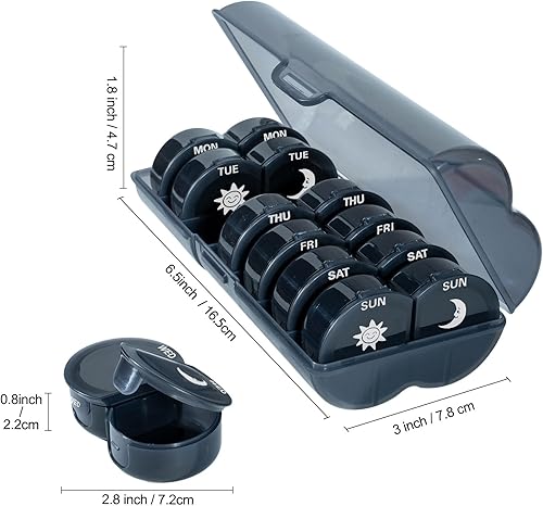 Miniatura 2 de Pastillero semanal 2 veces al día, extra grande, 7 días, fácil de llenar, AM PM, pastillero XL grande diario, pastilleros, caja medicinal para