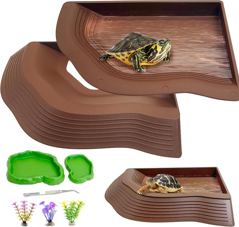 Tigela para Terrário com Piscina e Rampa para Répteis Apatal KA084-L, com Acessórios e 37,08 x 28,96 x 4,5 cm