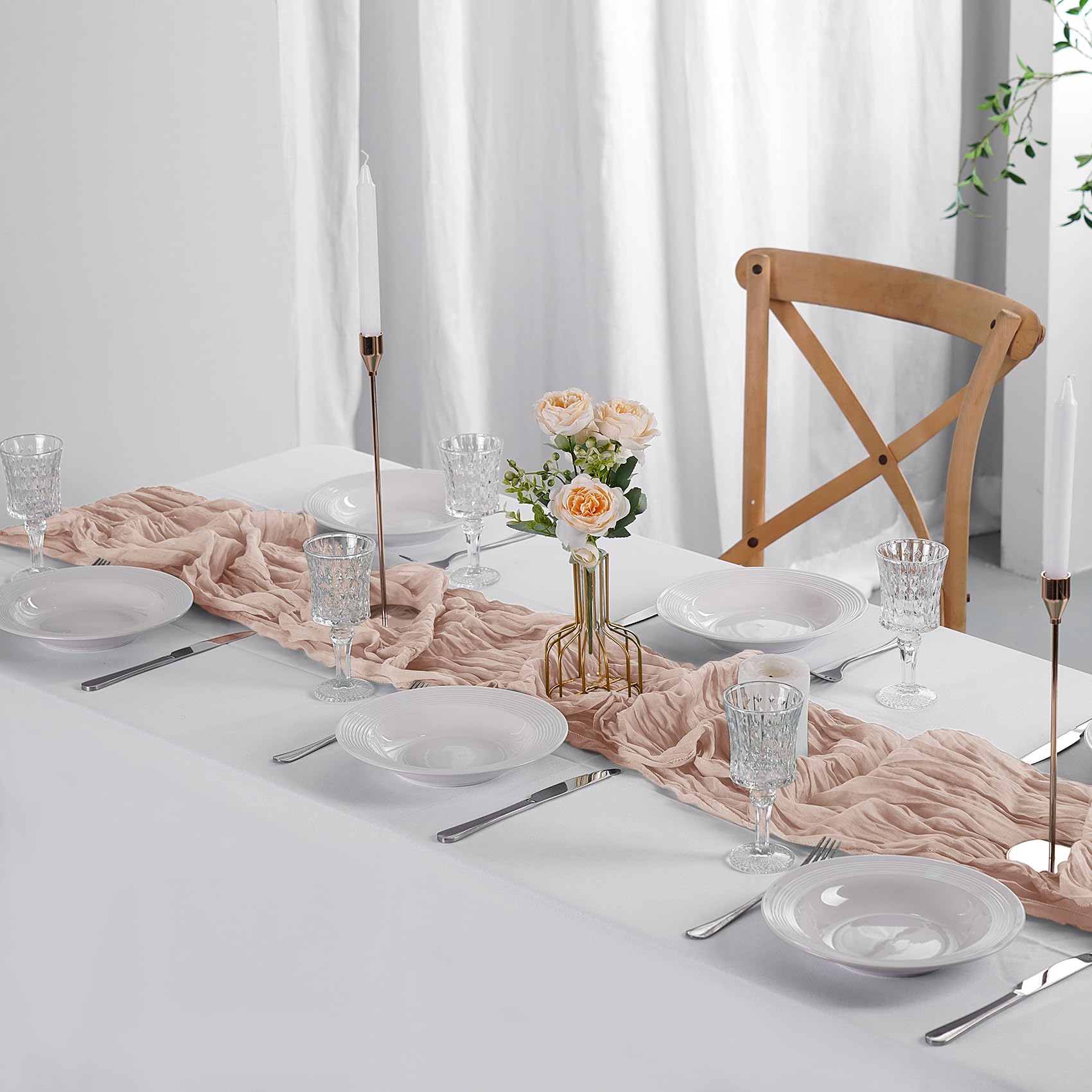 Paquete de 12 caminos de mesa de gasa marfil de 9 pies, 17 x 108 pulgadas, camino de mesa de gasa rústico, romántico, camino de boda para boda, despedida de soltera, decoración de otoño