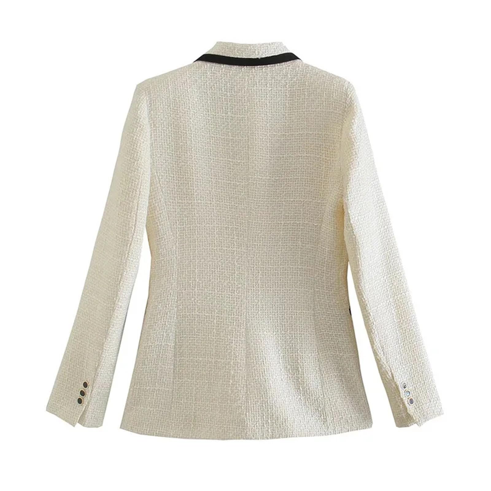 Giacche vintage da donna in tweed doppiopetto con tasche casual risvolto capispalla