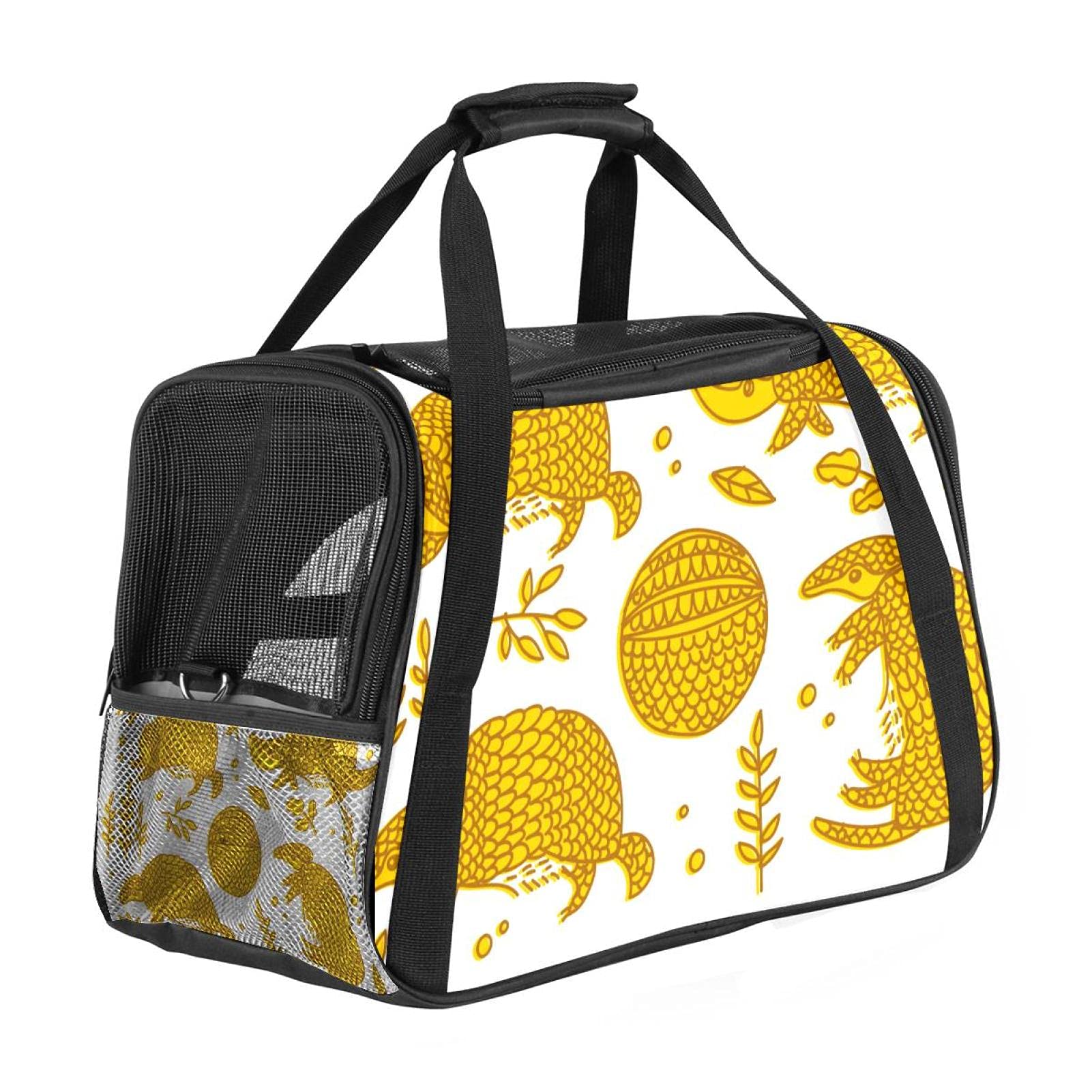 Sac de transport pour animal domestique pliable avec motif armadillo doré pour voyage en avion
