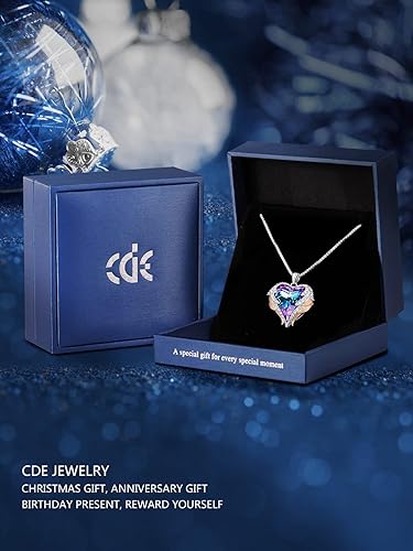 Miniatura 5 de CDE Regalos de Navidad para mujer, collar con alas de ángel para mujer con piedra natal, colgante de corazón en tono plateadodorado, joyería ideal