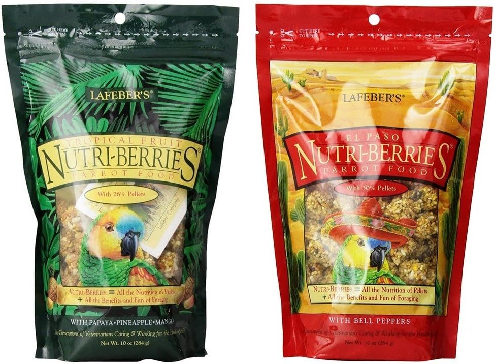 Lafeber's Nutri-Berries Parrot Food 2 Flavor Variety Sampler Bundle: (1) Tropical Papaya/Pineapple/Mango, and (1) El Paso with Bell…