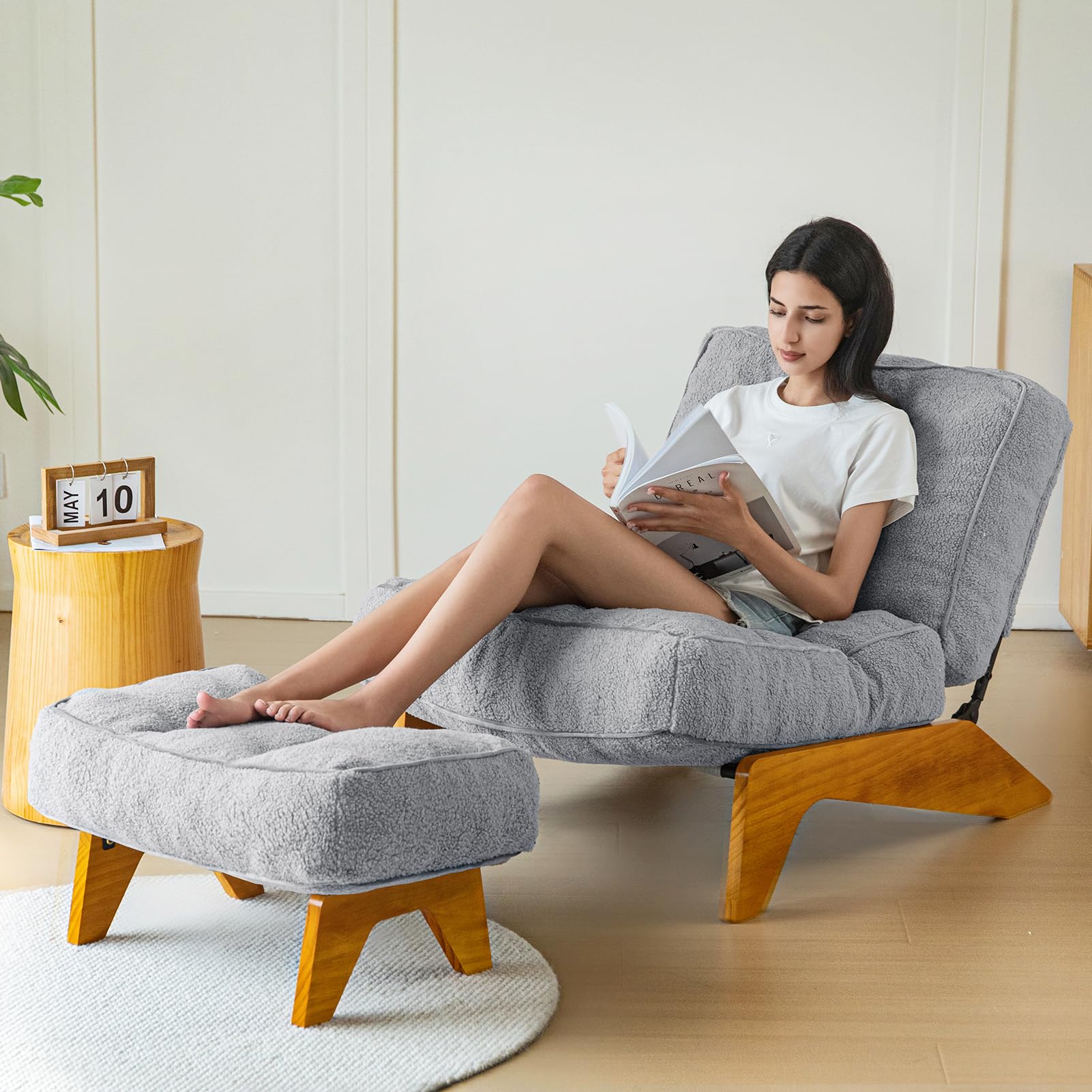 MAXYOYO Adjustable Accent Chair with Ottoman, Thick Cushion Seated Lounge Chair Reclining Chair for Living Room, Cozy Chair and Footrest Set, Dark Grey