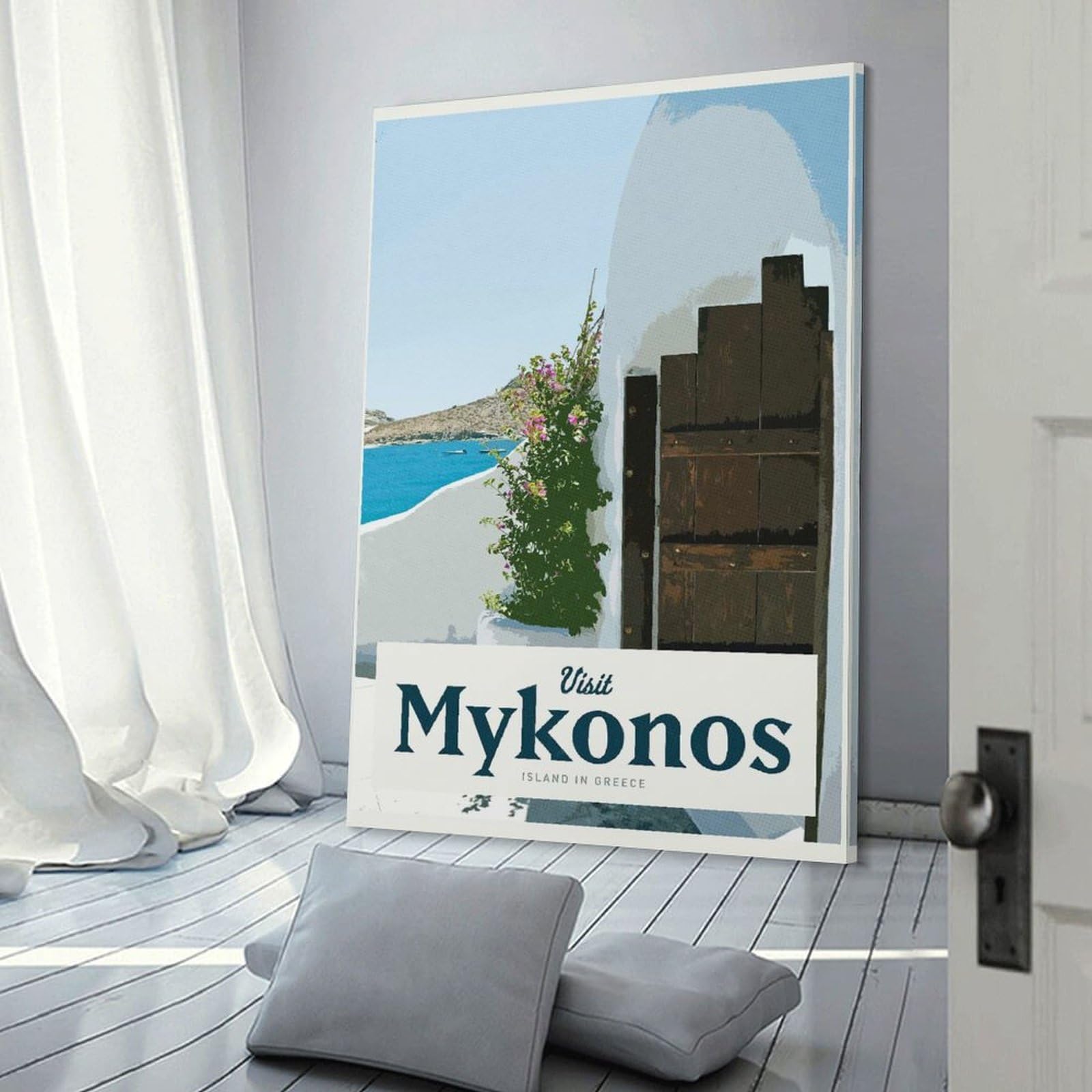 Junmoney Visit Mykonos Canvas Wall Art 20x30inch(50x75cm), for Work Areas, Reading Rooms Or Studios, A Smart Decor Choice for Study Walls