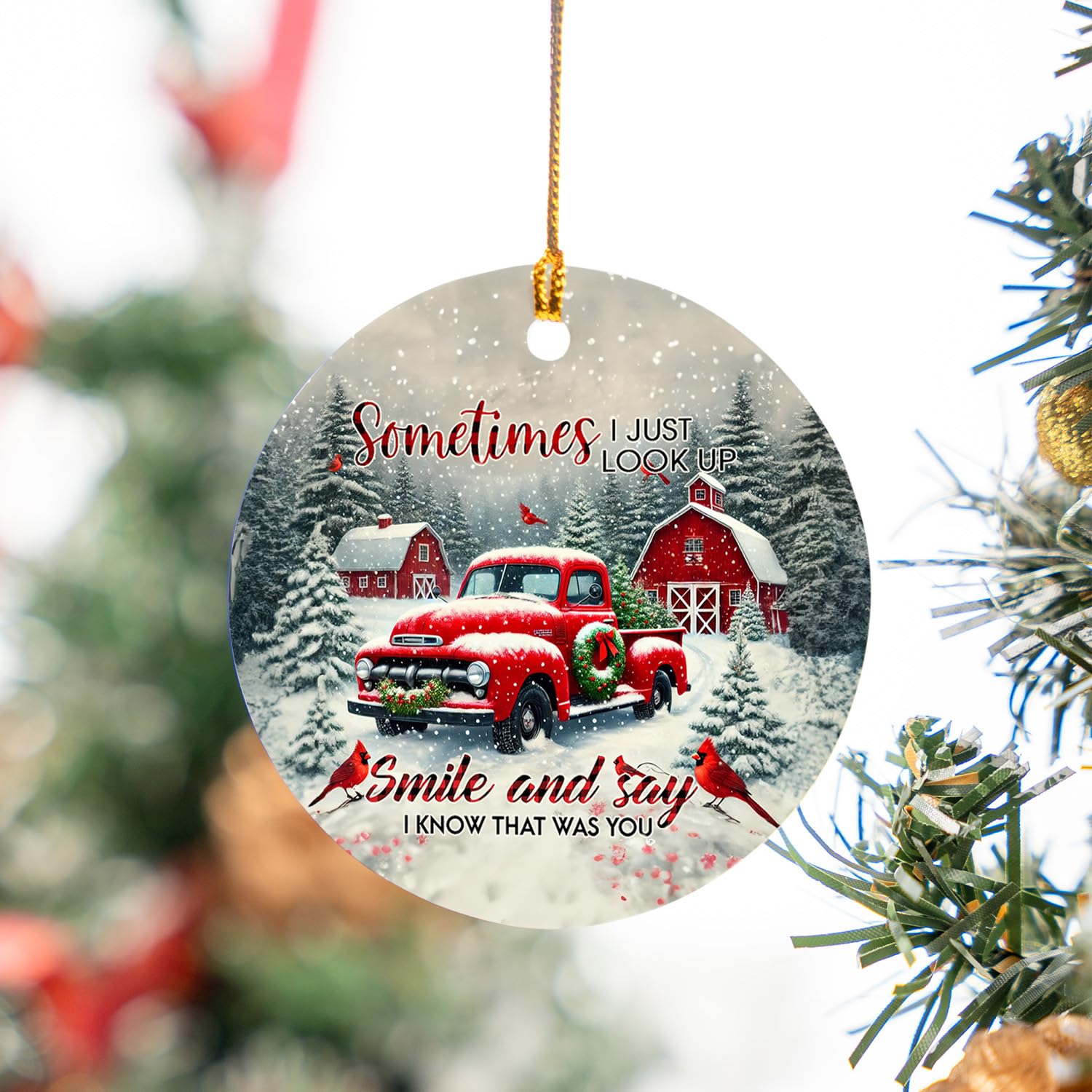 Red Truck Know That Was You Memorial Ornament - Ceramic Circle Hanging Decorative Christmas Tree Ornament for Christmas