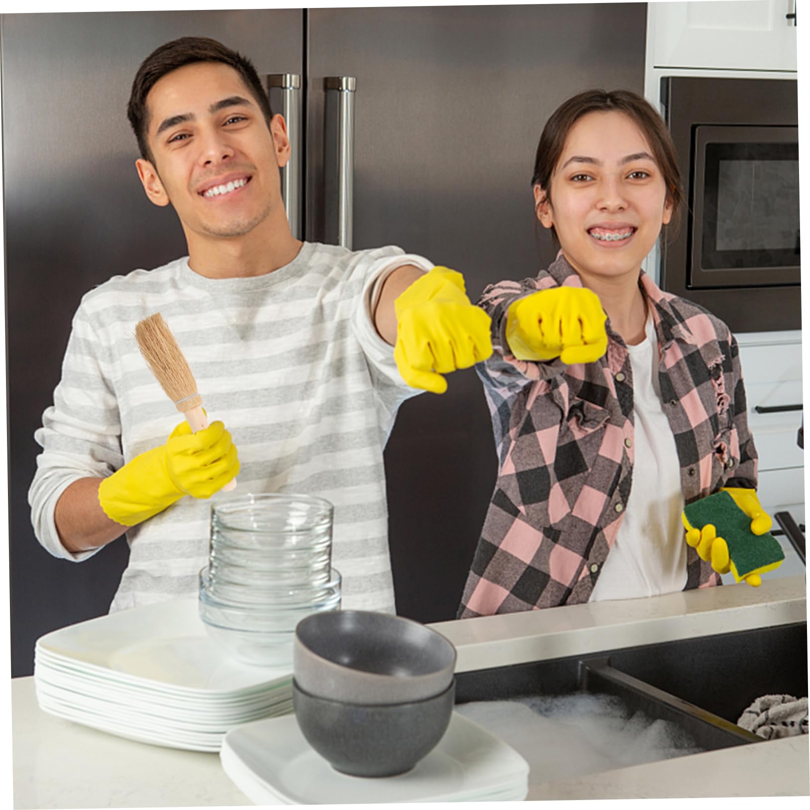 SHERCHPRY Cepillo De Cocina De Natural Cepillo Multiusos para Lavado De Platos Utensilios Y Sartenes para Limpieza Hogar Y Restaurantes 2 Piezas X 4