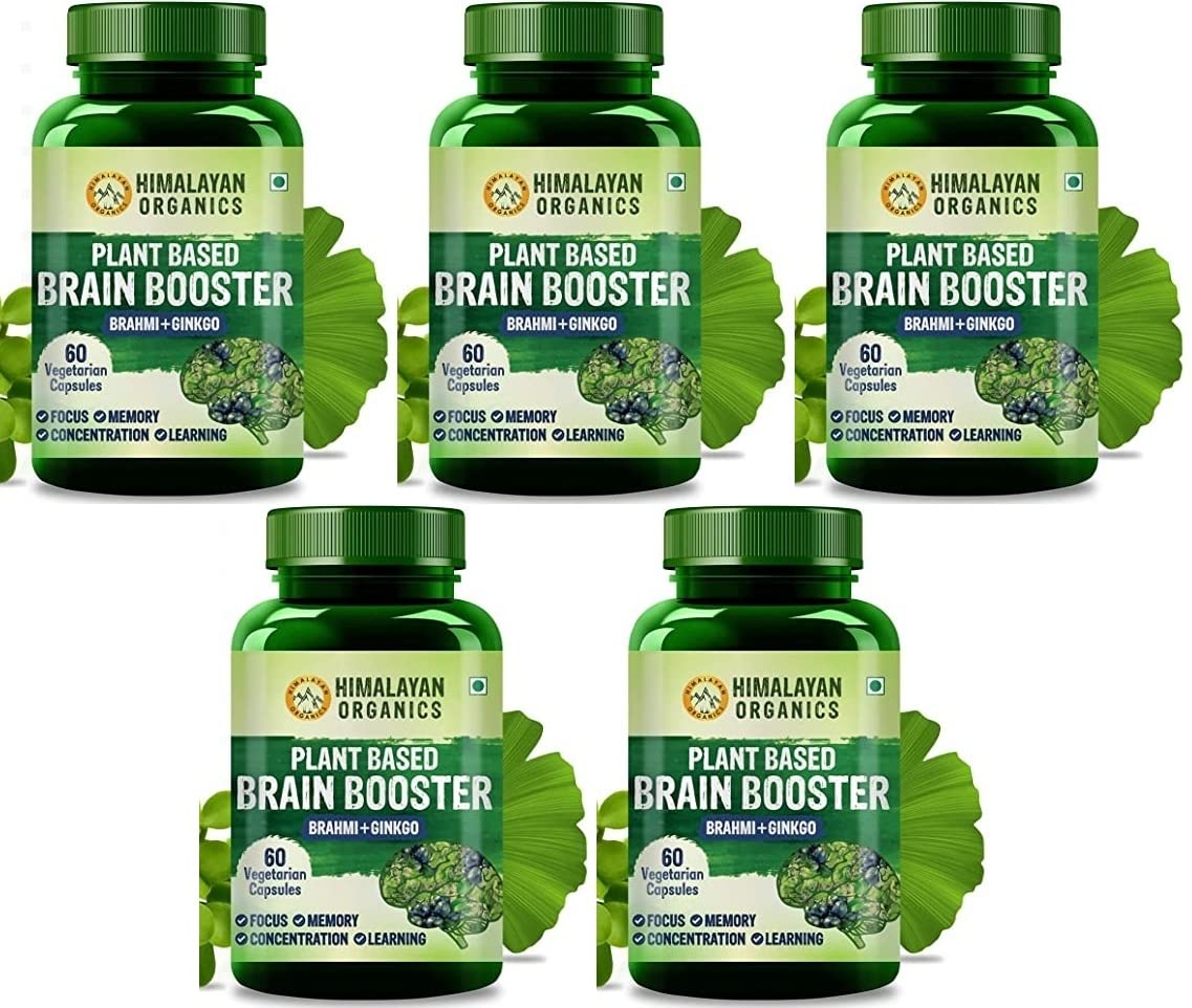 Himalayan Organics Plant Based Brain Booster Supplement with Ginkgo Biloba And Brahmi | Healthy Brain | Stress Relief | Improve Focus - 60 Veg Capsules xPack of 5 (B0BSR145M5) Amazon Price History, Amazon Price Tracker