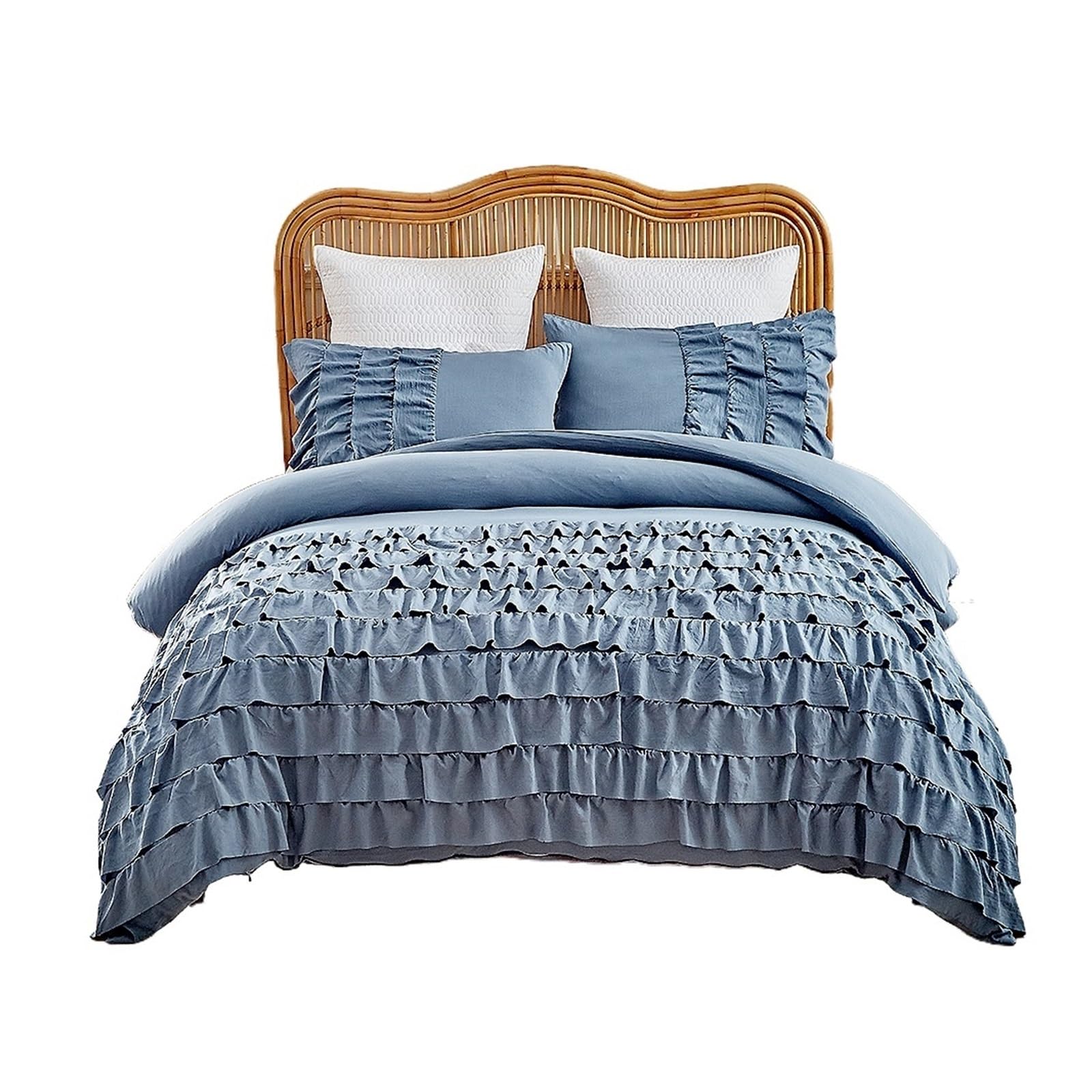 GCYEIDMA Ruffle Duvet Cover Ruffle Duvet Cover Set 2/3PCS Solid Quilt with Pillowcases for Queen King Bed Wedding Theme(Blue,Full 1 200x230cm)