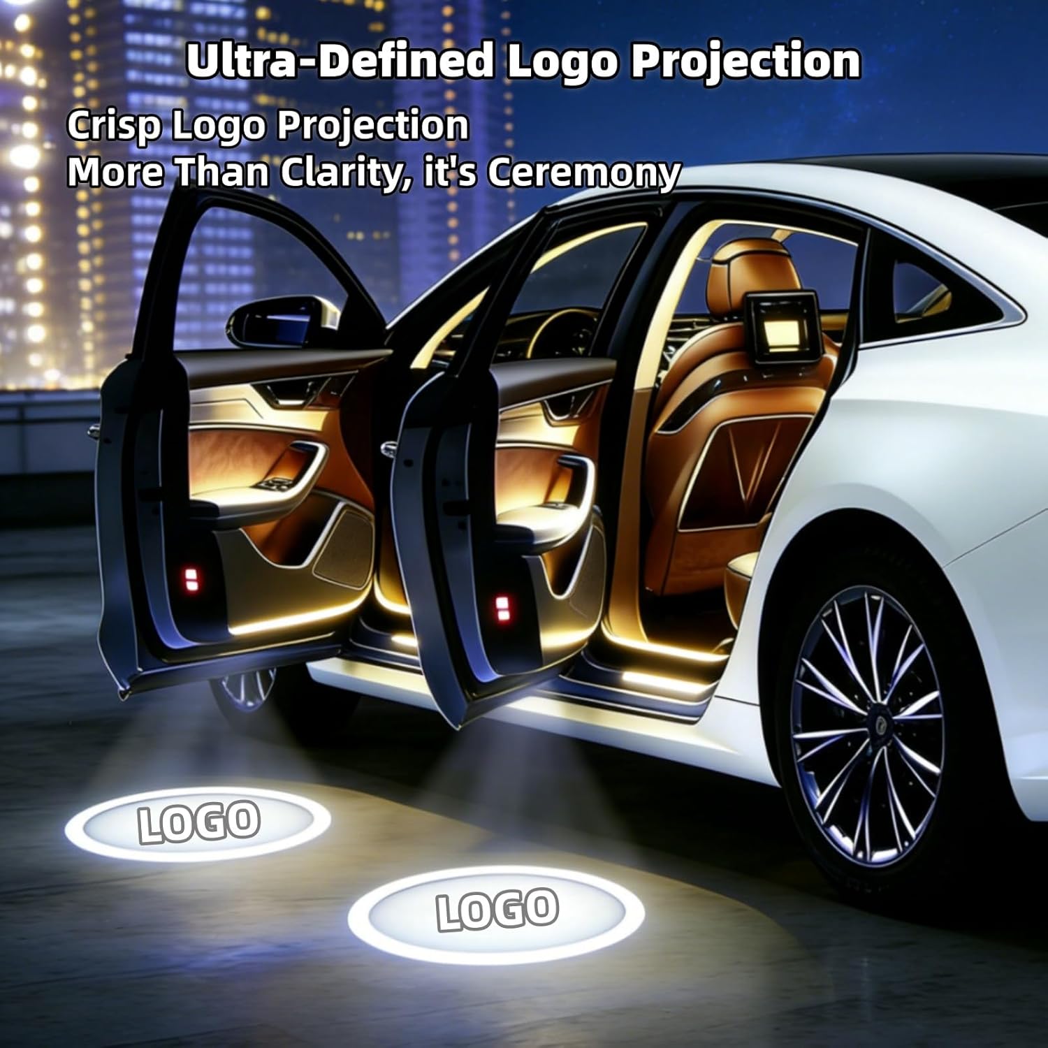 4 Pcs Car Door Lights Logo Projector Compatible with Q3/Q5/Q7/R8/TT/RS/S3/S4/S5/S6/A1/A3/A4/A5/A6/A7/A8 Car Accessories, Ultra-Bright Puddle Lights, Never Fade HD Car Welcome Lights(4 Ring)