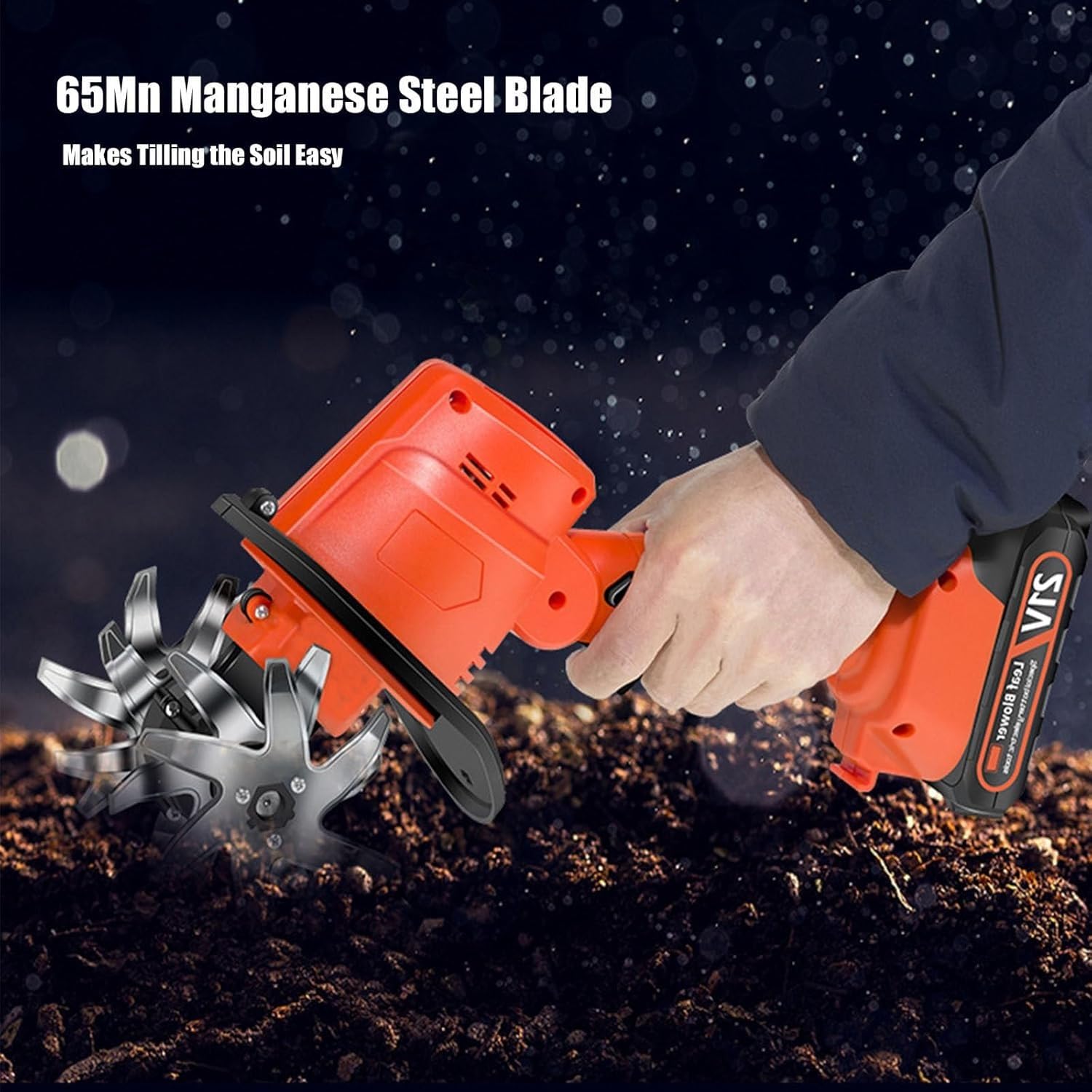 Motobineuse Électrique sans Fil 21V,Portable Motoculteur,235 RPM,Manche Amovible,Largeur/Profondeur de Travail 10/10 cm,avec Batterie et Charge,pour Le Jardin,Le Champ de légumes,la Serre,Le verger(2