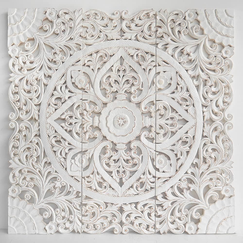 Siam Sawadee Sanctuary Queen Size Wooden Headboard Coastal Decor Hand Carved from Chiang Mai Thailand 60 Inches