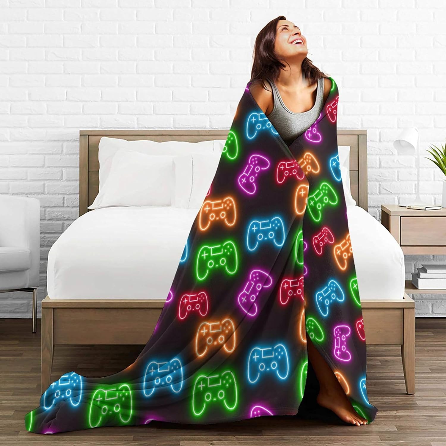 Colorful Neon Video Game Controller Blanket Sofa Cover Comfortable Print Blanket Quilt Suitable for Bed 50"x40" image 3