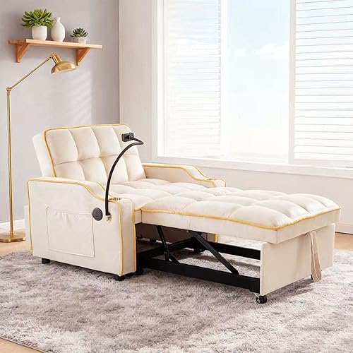 Miniatura 8 de Sofá cama convertible 3 en 1, cómodo sofá reclinable, reclinables pequeños para espacios pequeños, sofá plegable portátil, con bolsillo lateral y
